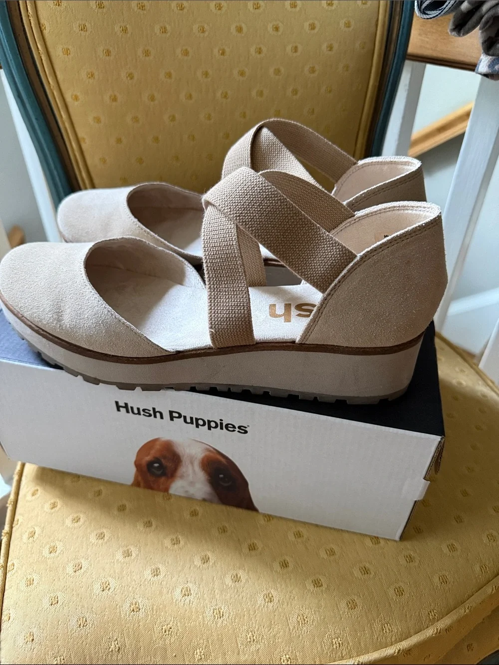 Hush Puppies Women's Beige Platform Sandals with Cross Straps
